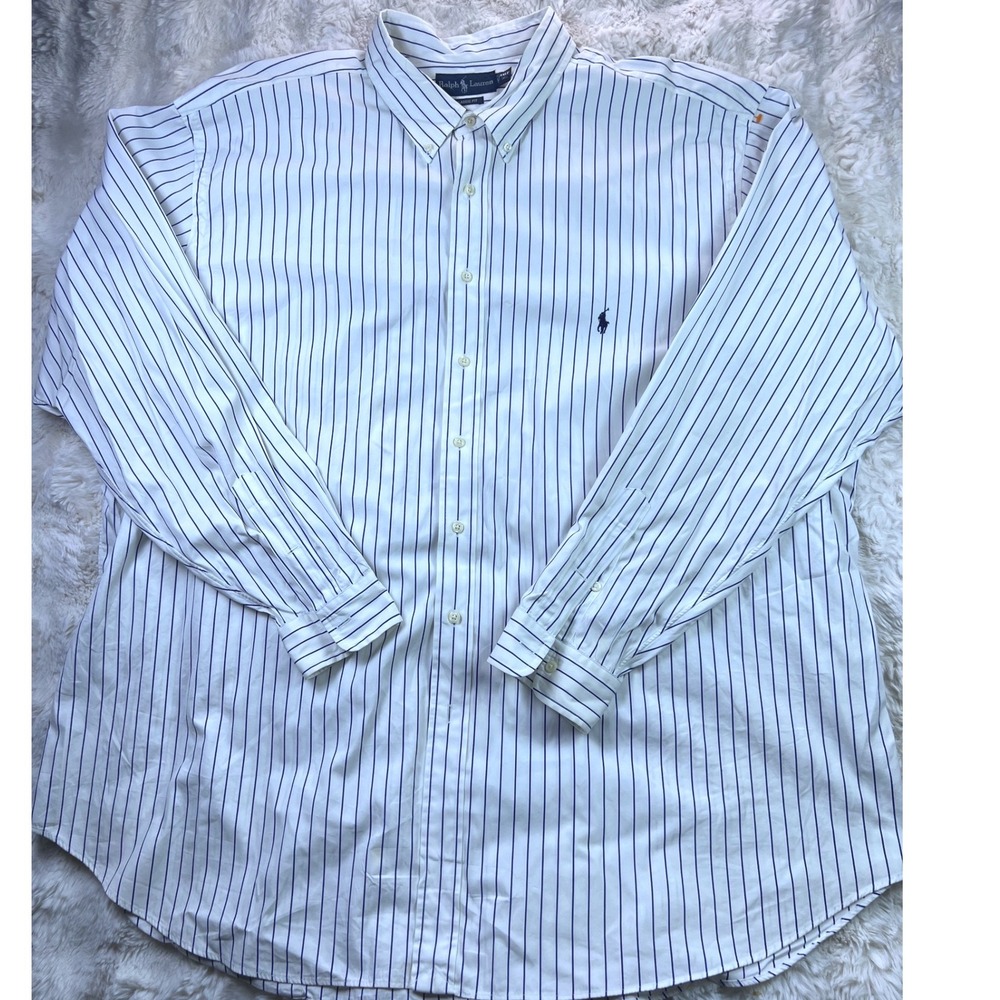 Polo Ralph Lauren Mens 4XLT Shirt White Blue Striped Classic Fit Long Sleeve A41